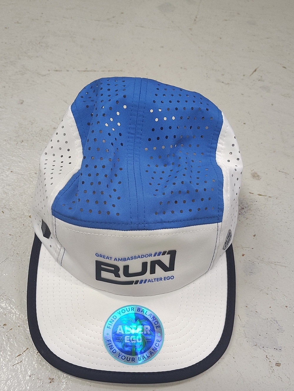 RUN Great Ambassador Blue & White Performance Running Cap by RUN